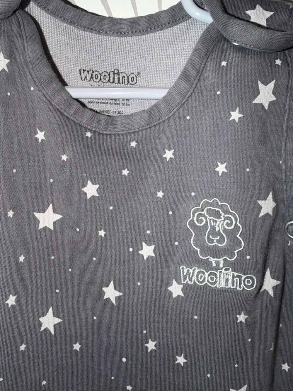 Woolino 4 Season Dark Gray Star Print Baby Sleep Sack 2-24M Merino Wool